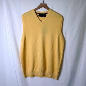 Charleston Threads Mens Cotton Textured V-Neck Sweater Vest Size L Yellow NEW